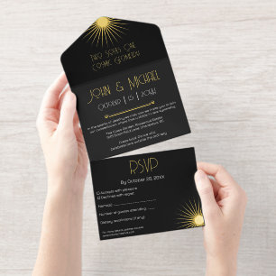  Cosmic Geometry Wedding Black Starburst All In One Invitation