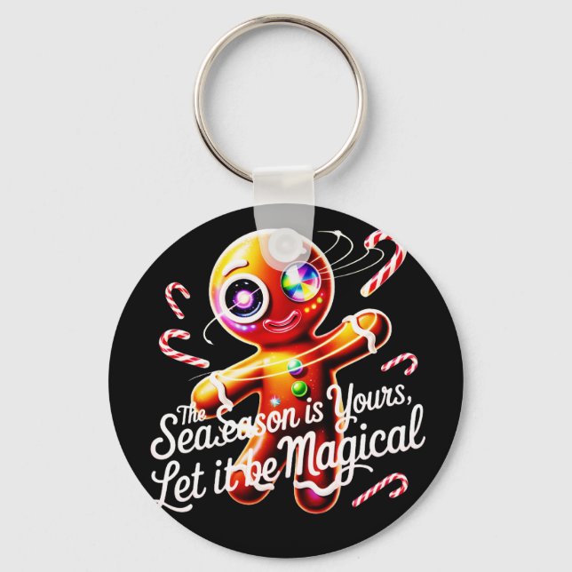 Cosmic Gingerbread Pin Buttons Set Magical Holiday Key Ring (Front)