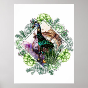 Cosmic Giraffe - Potrait With Time Travel, Skull Poster