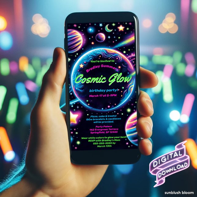 Cosmic Glow Birthday Party Digital Invitation (Creator Uploaded)