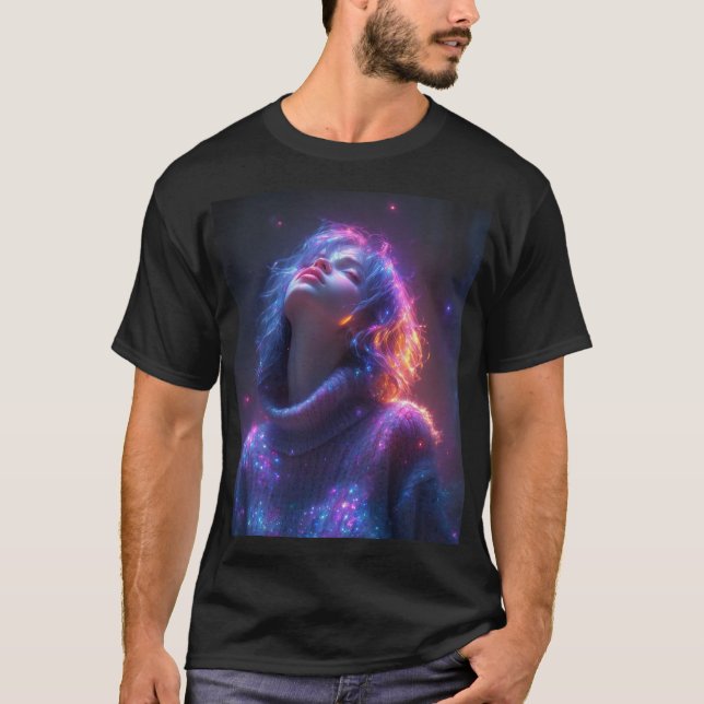 : "Cosmic Glow Graphic Tee – Futuristic Fashion St (Front)