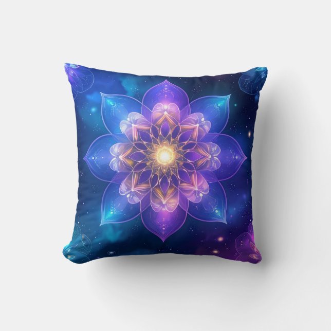 Cosmic Glow Lotus Throw Pillow (Front)