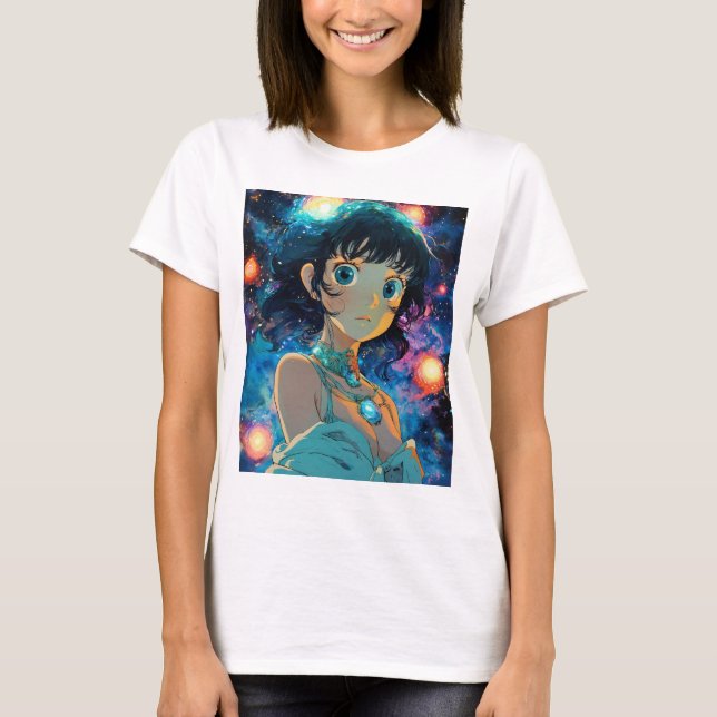 "Cosmic Goddess: Studio Ghibli-Inspired Maximalist T-Shirt (Front)