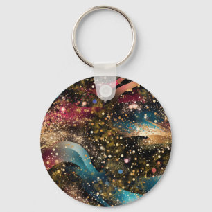 Cosmic Gold Dust Abstraction Key Ring