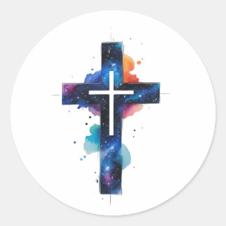 Cosmic Grace Galaxy Christian Cross Sticker