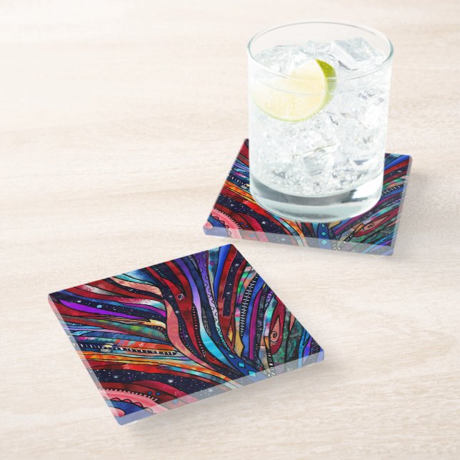 Cosmic Groove Trivet Glass Coaster (Angled)