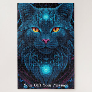 Cosmic Guardian Cat – Neon Galaxy Mandala Jigsaw Puzzle