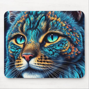 Cosmic Guardian Cat – Neon Galaxy Mandala  Mouse Pad
