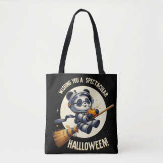 Cosmic Halloween: Panda Astronaut Enjoys Pumpkin  Tote Bag