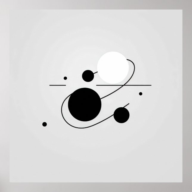 Cosmic Harmony: Black and White Ball Line Circle Poster (Front)