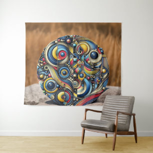 Cosmic Harmony Geometric Art Circular Design Tapestry
