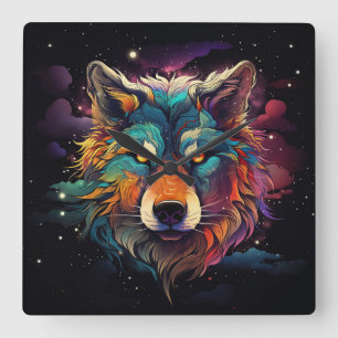 Cosmic Howl Square Wall Clock
