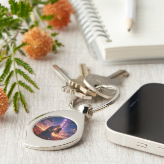 Cosmic Howling Wolf Galaxy Metal Keychain
