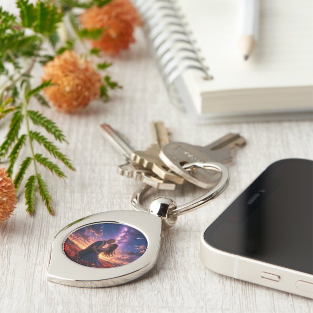 Cosmic Howling Wolf Galaxy Metal Keychain (Side)