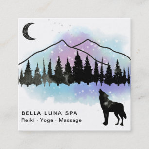 *~* Cosmic Howling Wolf Rainbow Mountain Shaman Square Business Card