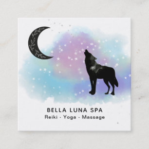 *~ Cosmic Howling Wolf Rainbow Shaman Moon Square Business Card