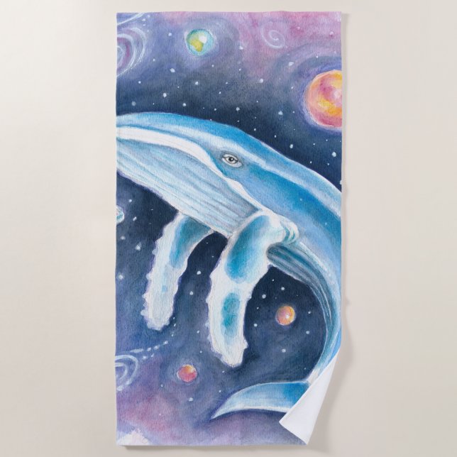 Cosmic Humpback Watercolor Beach Towel (Front)