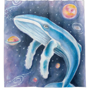 Cosmic Humpback Watercolor Shower Curtain