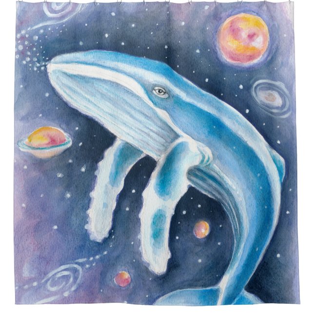 Cosmic Humpback Watercolor Shower Curtain (Front)