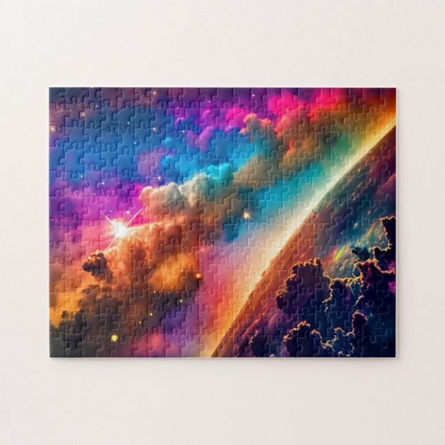 Cosmic Indigo Cloudy Galactic Outer Space Scene Jigsaw Puzzle (Horizontal)