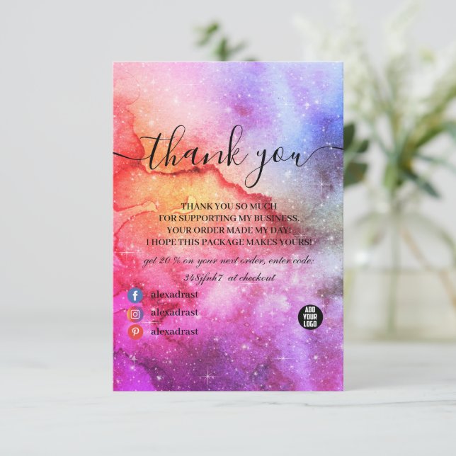 Cosmic Ink Turquoise Blue Pink Galaxy Nebula Thank You Card (Standing Front)