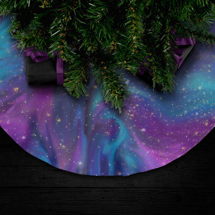Cosmic Ink   Turquoise Blue Purple Galaxy Nebula Brushed Polyester Tree Skirt