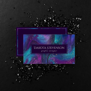 Cosmic Ink   Turquoise Blue Purple Galaxy Nebula Business Card