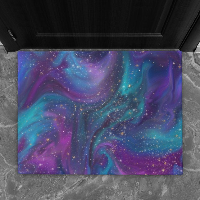 Cosmic Ink | Turquoise Blue Purple Galaxy Nebula Doormat (Creator Uploaded)