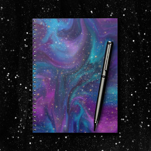 Cosmic Ink   Turquoise Blue Purple Galaxy Nebula Notebook