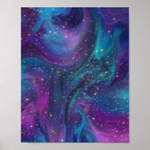 Cosmic Ink   Turquoise Blue Purple Galaxy Nebula Poster