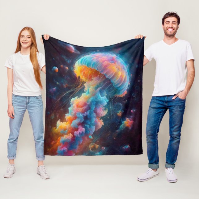 Cosmic Jellyfish Artwork Fleece Blanket (In Situ)
