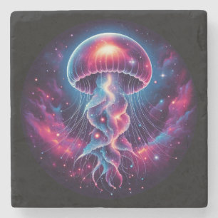 Cosmic Jellyfish Artwork Galaxy Stone Coaster
