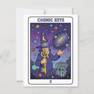 Cosmic Keys – Wizard Unlocking the Universe Postcard