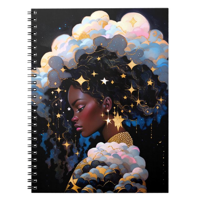 Cosmic Lady African American Fantasy Art Notebook (Front)
