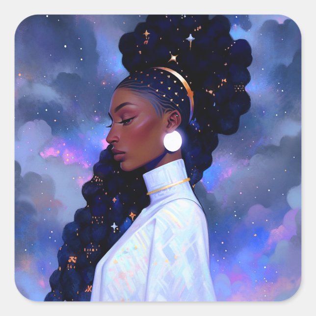 Cosmic Lady African American Fantasy Art Square Sticker (Front)