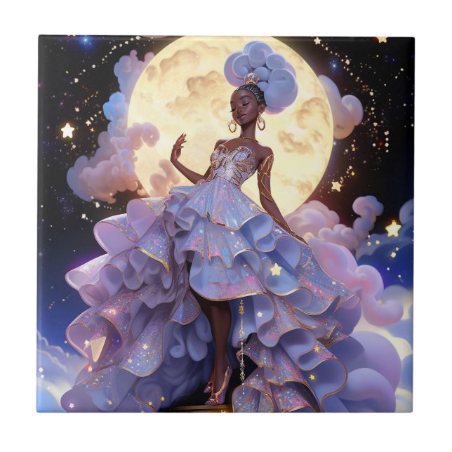 Cosmic Lady African American Fantasy Art Tile (Front)
