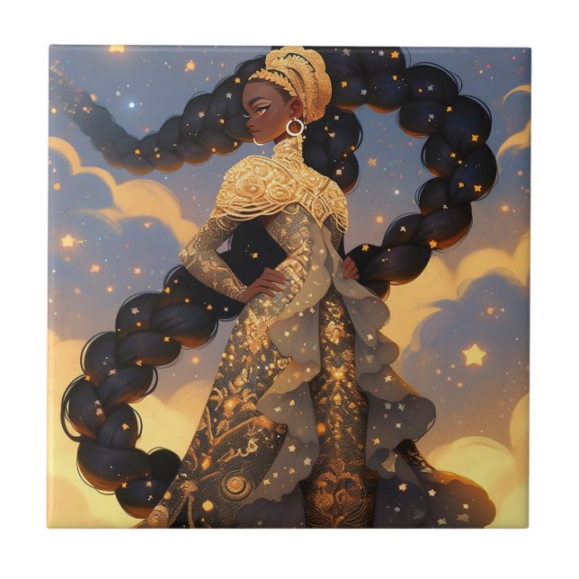 Cosmic Lady African American Fantasy Art Tile (Front)