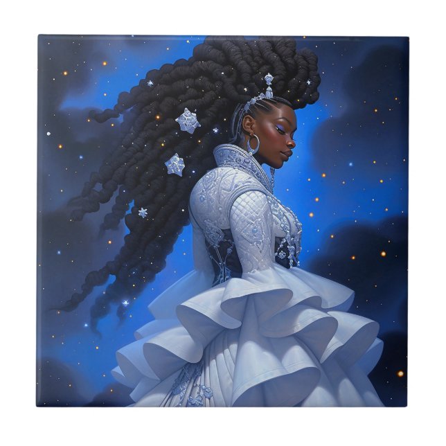 Cosmic Lady African American Fantasy Art Tile (Front)