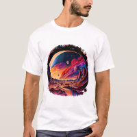 Cosmic landscape with planets and mountains