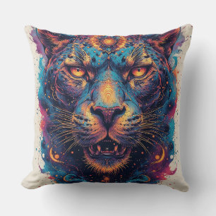Cosmic Leopard Portrait With Mystical Effect Cushion