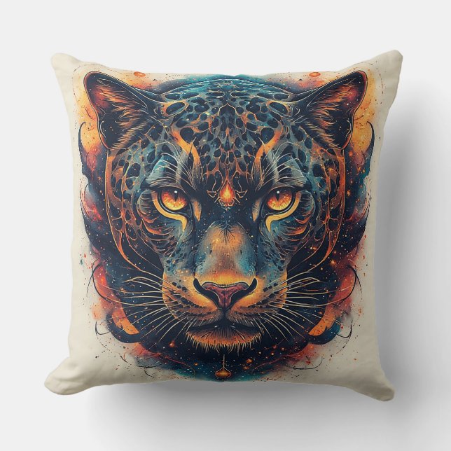 Cosmic Leopard Portrait With Mystical Effect Cushion (Front)