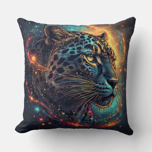 Cosmic Leopard Portrait With Mystical Effect Cushion (Front)