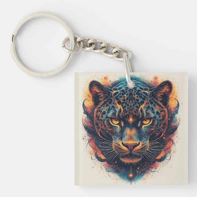 Cosmic Leopard Portrait With Mystical Effect Key Ring (Front)