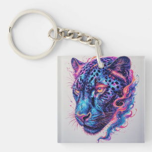 Cosmic Leopard Portrait With Mystical Effect Key Ring