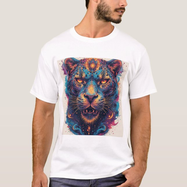 Cosmic Leopard Portrait With Mystical Effect T-Shirt (Front)