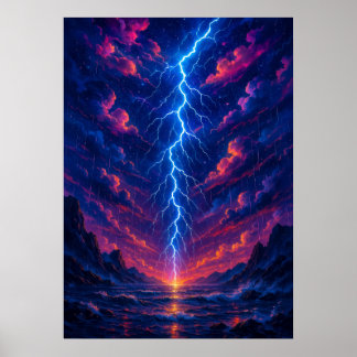 Cosmic Lightning Storm over Mountains Fantasy  Poster