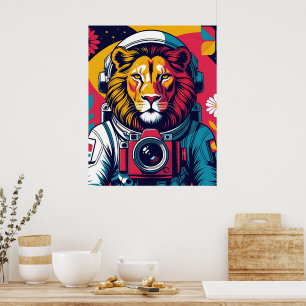 Cosmic Lion – Astronaut Helmet Poster Bold Space