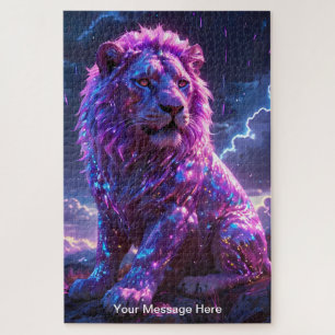 Cosmic Lion with vibrant Neon Colour Jigsaw Puzzle