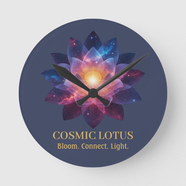 Cosmic Lotus Flower | Galaxy Bloom (NO NUMBERS) Round Clock (Front)