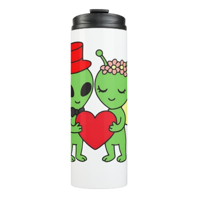 Cosmic Love: Alien Bride and Groom Wedding Martian Thermal Tumbler (Front)
